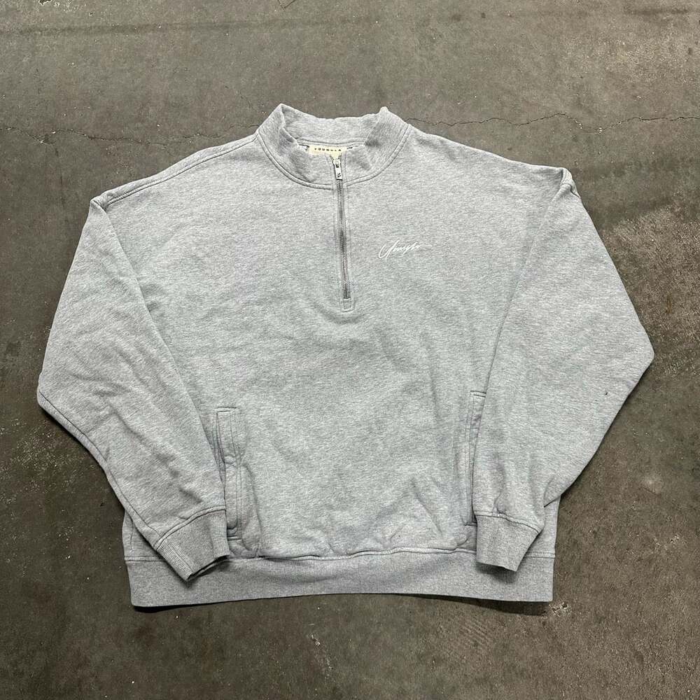 Youngla Model 520 Size Large Gray Quarter Zip Pullover Sweatshirt